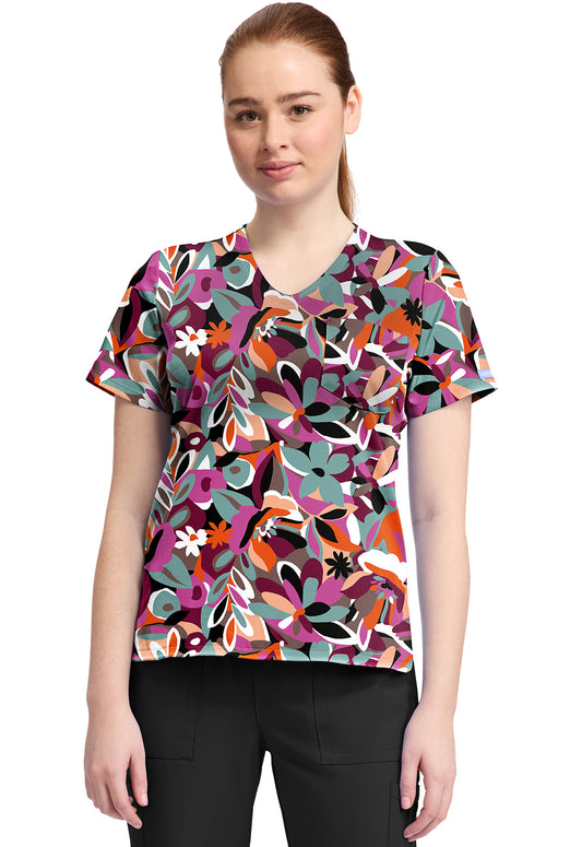 Cut Flowers Cherokee Print V Neck Scrub Top CK857 CTFW