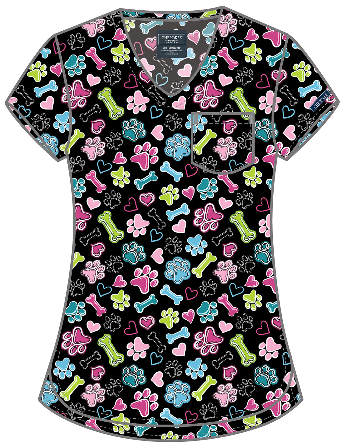 Doggy Doodle Cherokee Print V Neck Scrub Top CK857 DGDD