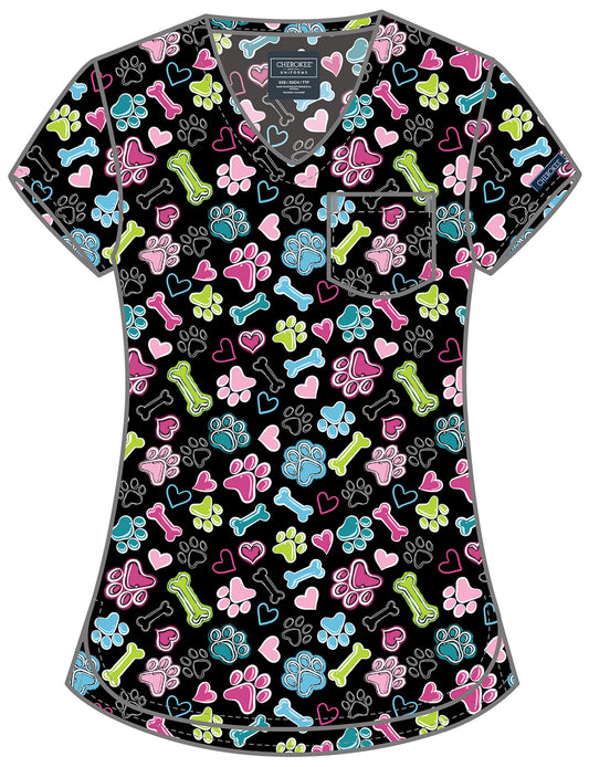 Doggy Doodle Cherokee Print V Neck Scrub Top CK857 DGDD