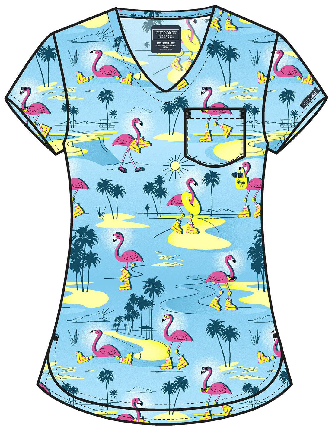 Flamazing Skaters Cherokee Print V Neck Scrub Top CK857 FKTR