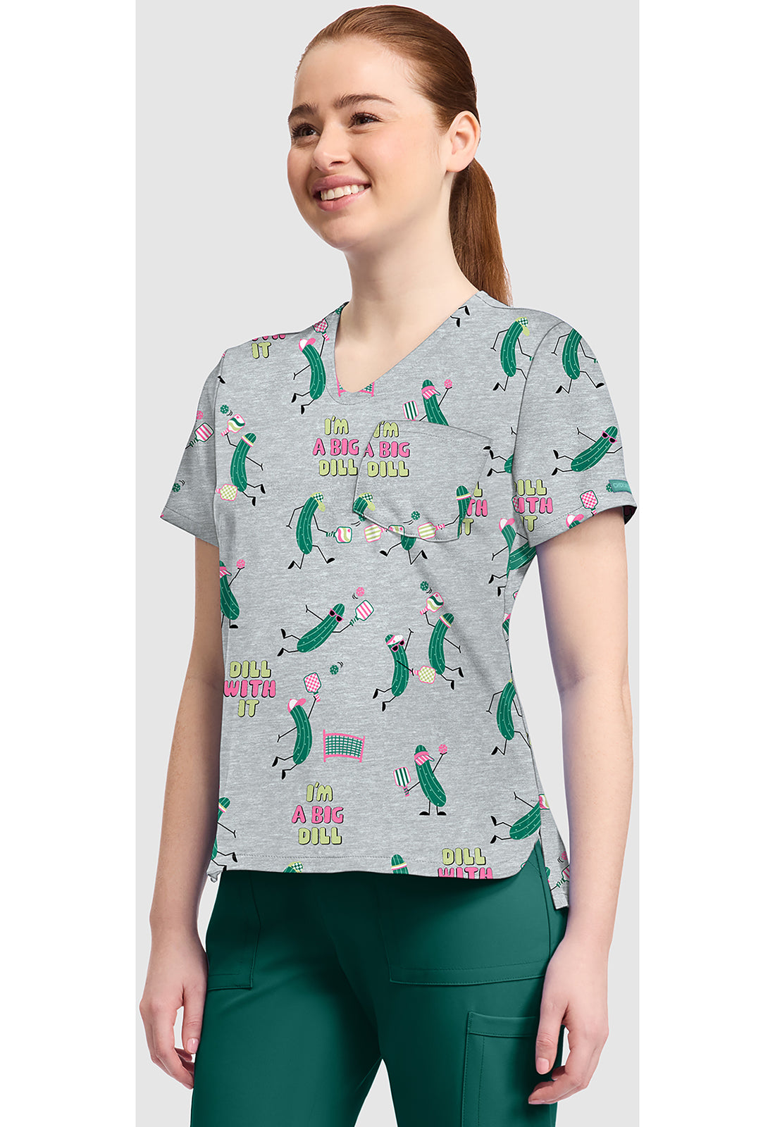 Pickleball Toile Cherokee Print V Neck Scrub Top CK857 PBAL
