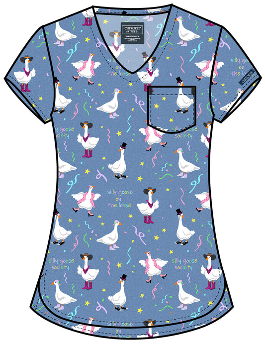 Silly Goose Cherokee Print V Neck Scrub Top CK857 SYGO