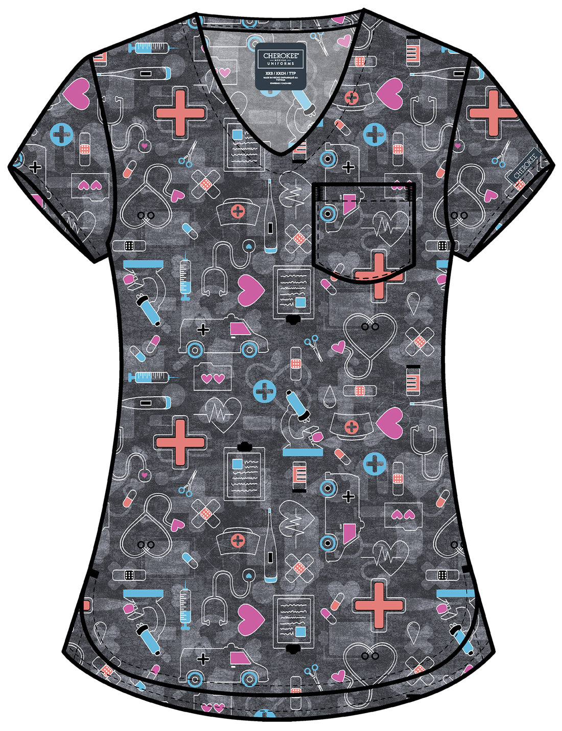 Wellness Icons Cherokee Print V Neck Scrub Top CK857 WNIS