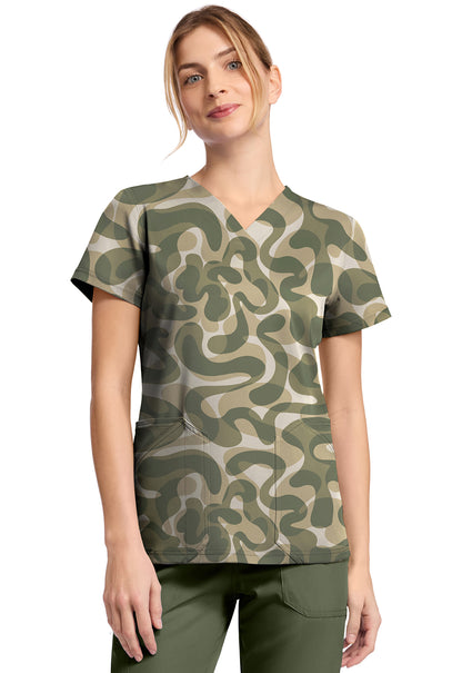 Abstract Camo Dickies Scrubs Print V Neck Top DK667 ATCA