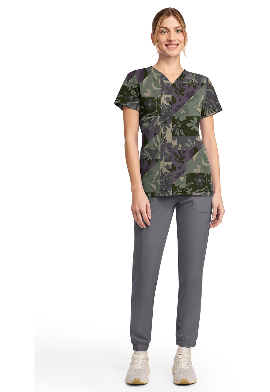 Floral Geo Dickies Print V Neck Scrub Top DK667 FOGE