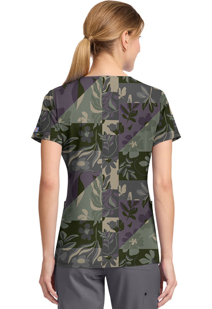 Floral Geo Dickies Print V Neck Scrub Top DK667 FOGE