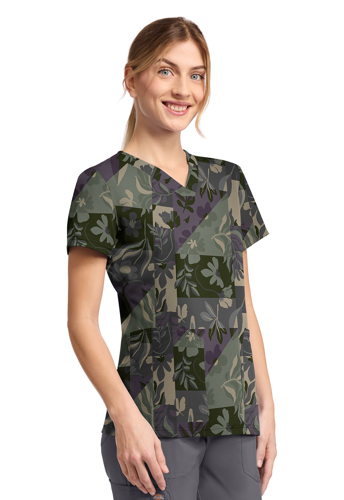Floral Geo Dickies Print V Neck Scrub Top DK667 FOGE