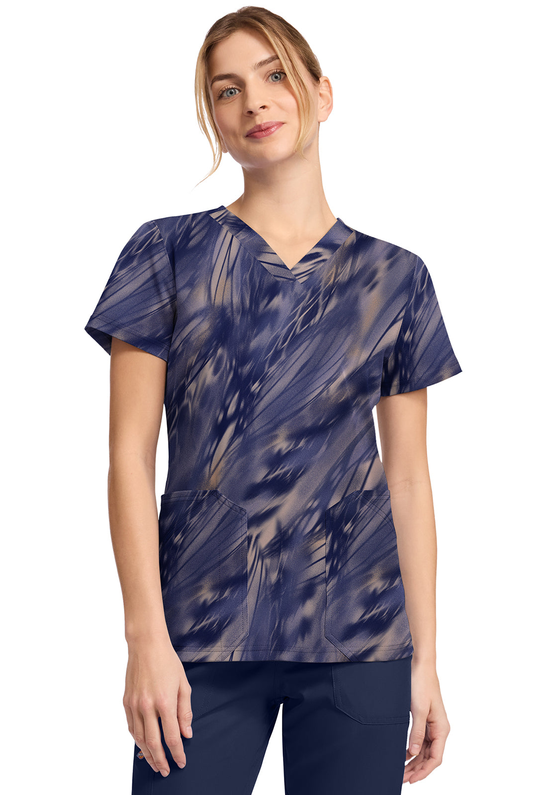 Watercolor Feather Dickies Print V Neck Scrub Top DK667 WRFE