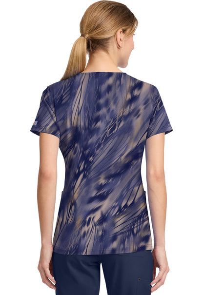 Watercolor Feather Dickies Print V Neck Scrub Top DK667 WRFE