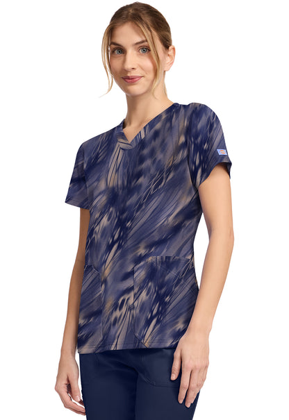 Watercolor Feather Dickies Print V Neck Scrub Top DK667 WRFE