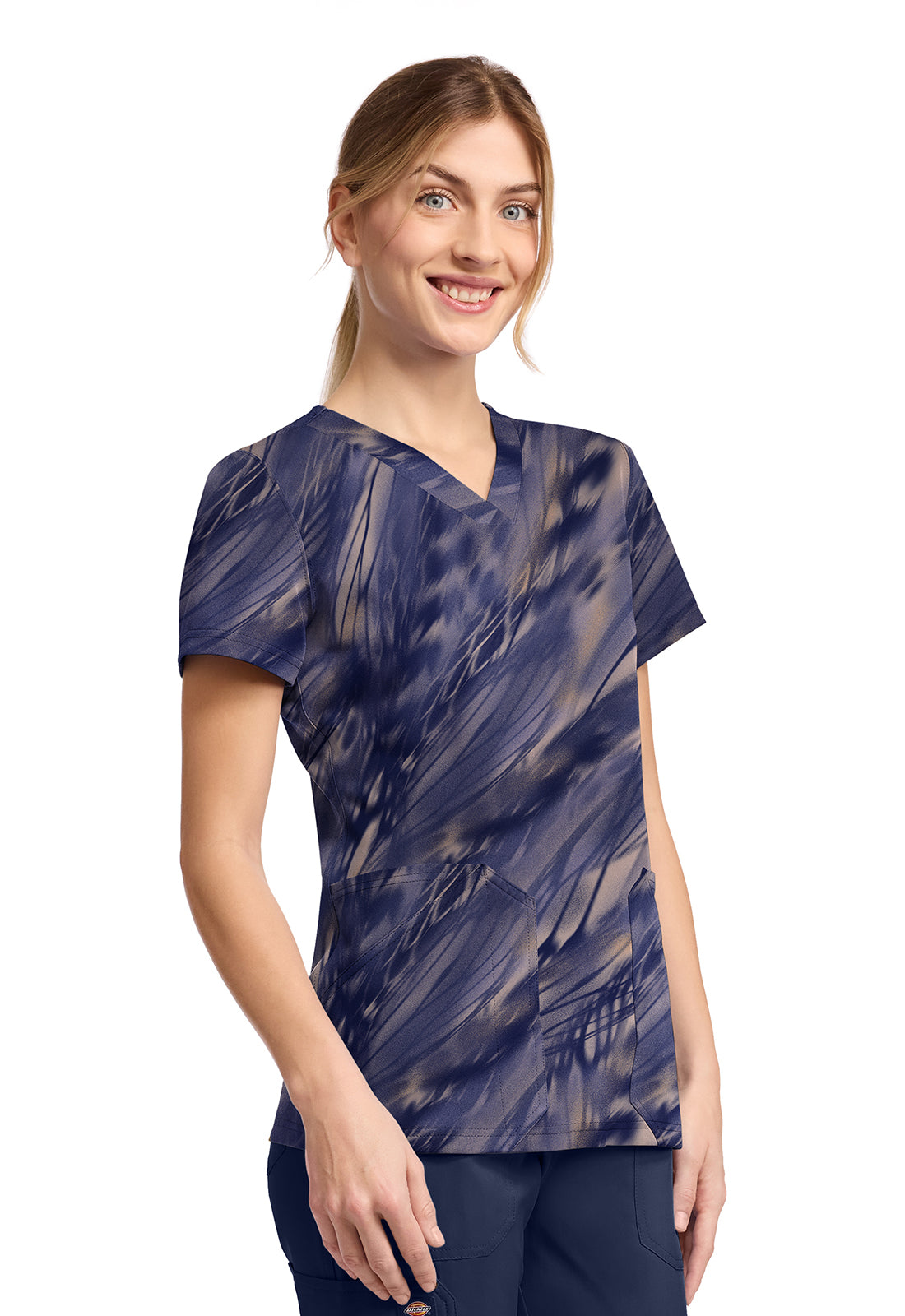 Watercolor Feather Dickies Print V Neck Scrub Top DK667 WRFE