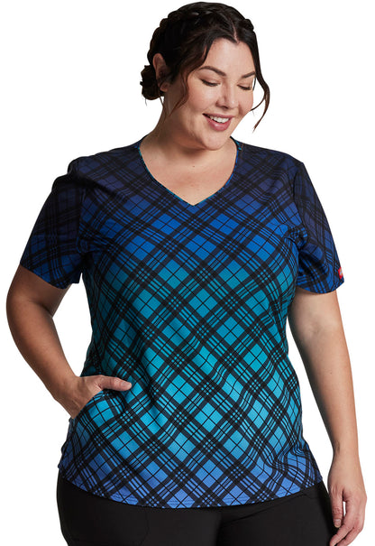 Fading Plaid Dickies EDS Print V Neck Scrub Top DK853 FGPL