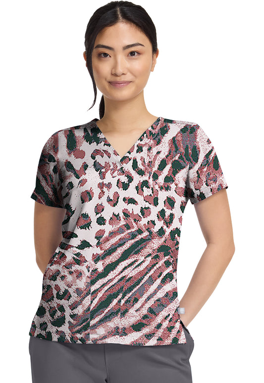 Cool Cattitude Healing Hands Scrubs Briana Print V Neck Top HH906 CATU