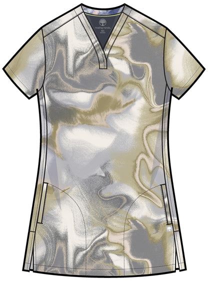Silk Waves Healing Hands Scrubs Briana Print V Neck Top HH906 SKWV