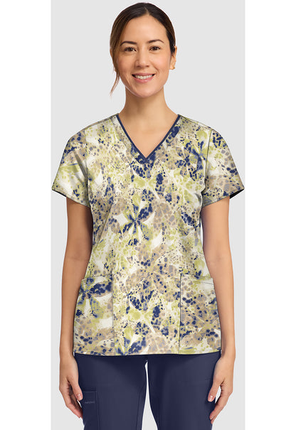 Orchid Rain Healing Hands Amanda Print Scrub V Neck Top HH910 ORRN