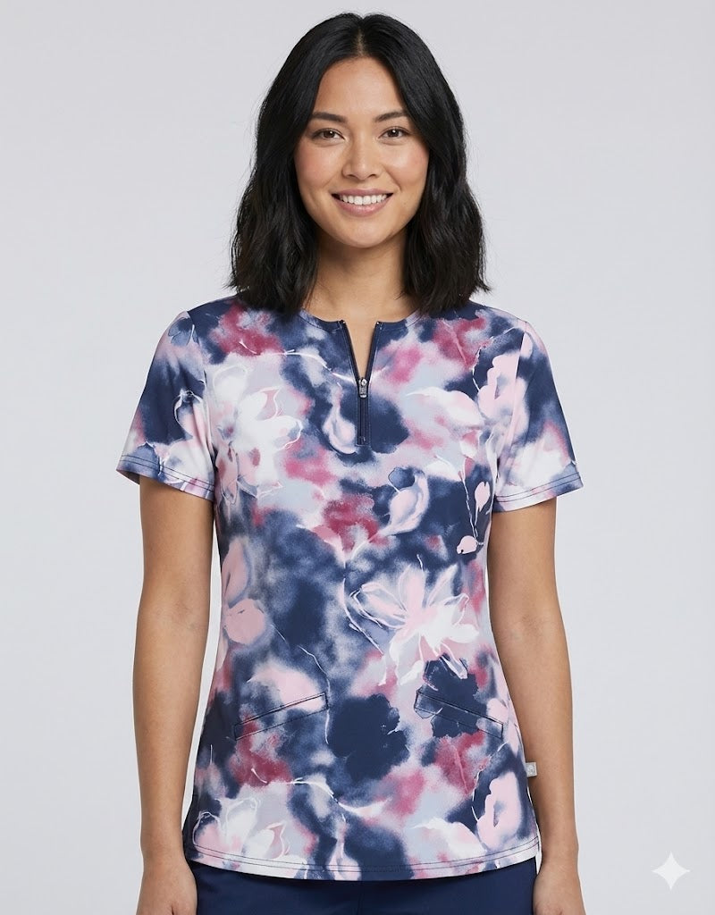 Tranquil Floral Healing Hands Amanda Print Scrub V Neck Top HH911 TQFR