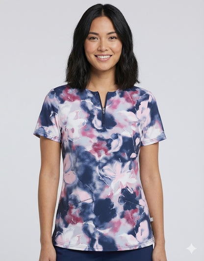 Tranquil Floral Healing Hands Amanda Print Scrub V Neck Top HH911 TQFR
