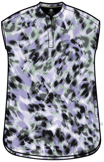 Blurred Cheetah Healing Hands Journey Print Scrub V Neck Top HH912 BRCH