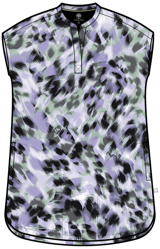 Blurred Cheetah Healing Hands Journey Print Scrub V Neck Top HH912 BRCH