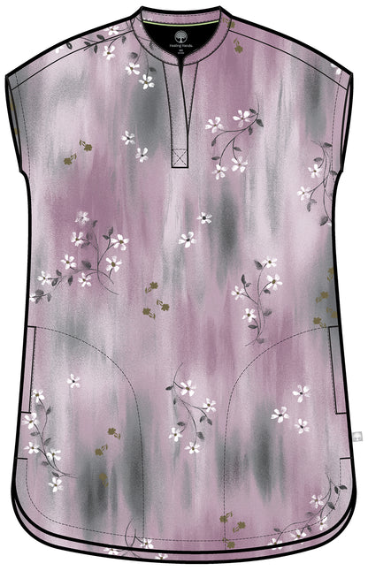 Blurrred Ditsy Healing Hands Journey Print Scrub V Neck Top HH912 BRDS