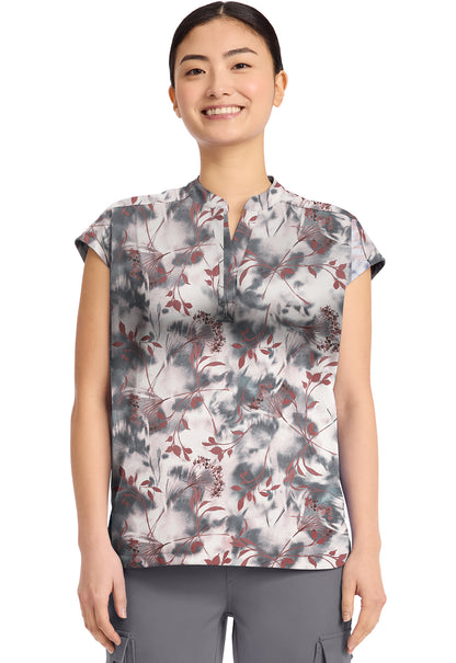 Blusa médica de cuello en V con estampado de manos curativas botánicas flotantes HH912 FLAB