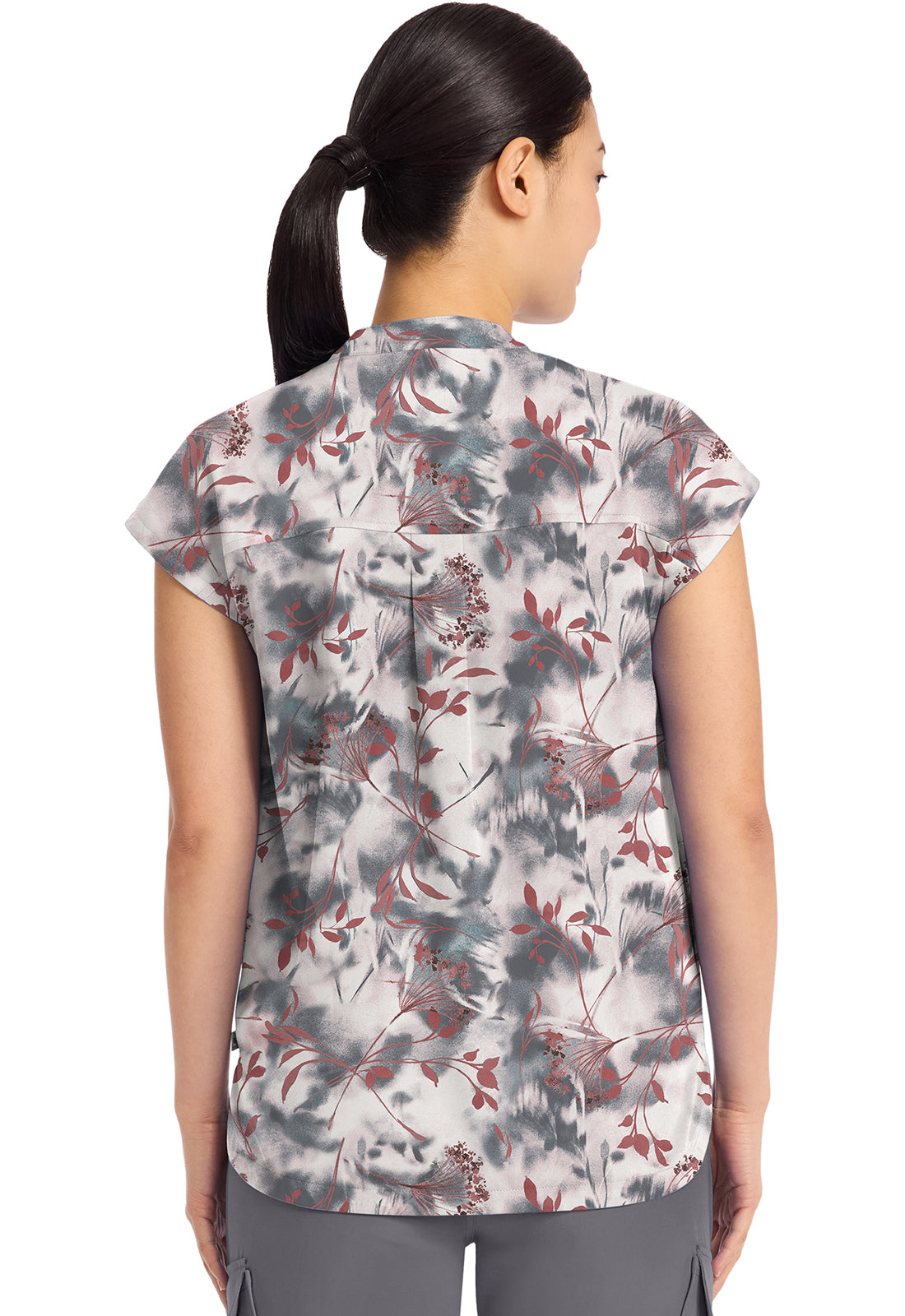 Blusa médica de cuello en V con estampado de manos curativas botánicas flotantes HH912 FLAB