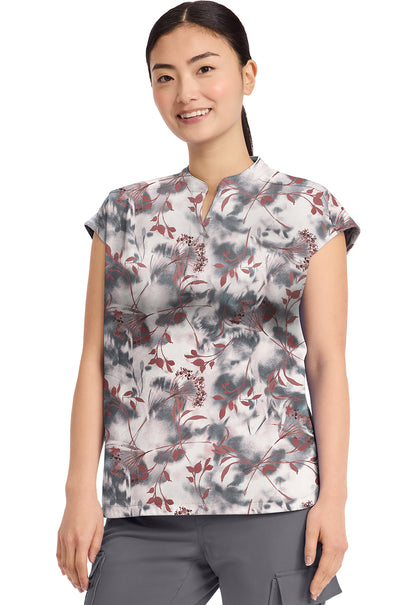 Blusa médica de cuello en V con estampado de manos curativas botánicas flotantes HH912 FLAB