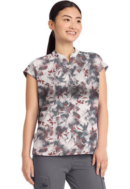 Blusa médica de cuello en V con estampado de manos curativas botánicas flotantes HH912 FLAB