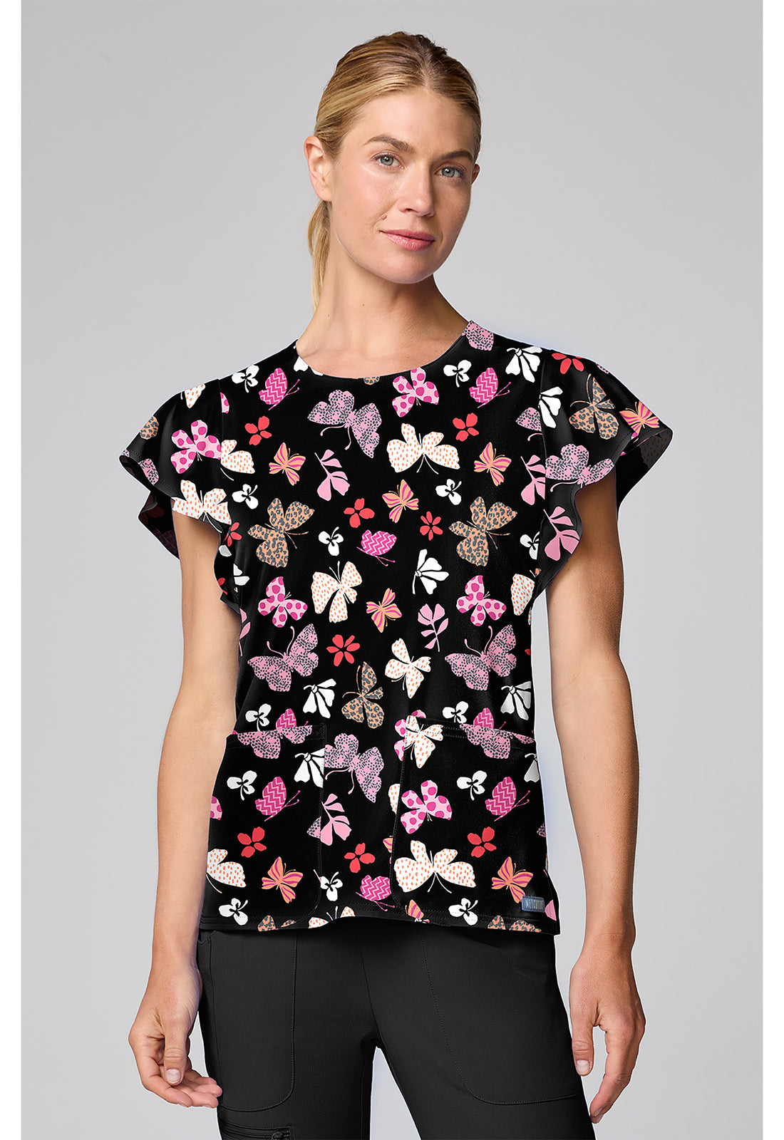 Fashion Flutters Med Couture Print V Neck Scrub Top MC00055 FHSH