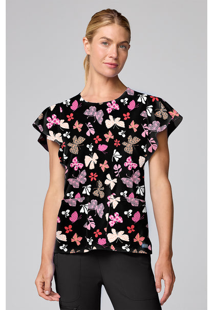 Fashion Flutters Med Couture Print V Neck Scrub Top MC00055 FHSH