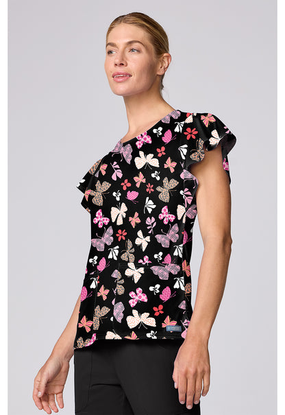 Fashion Flutters Med Couture Print V Neck Scrub Top MC00055 FHSH