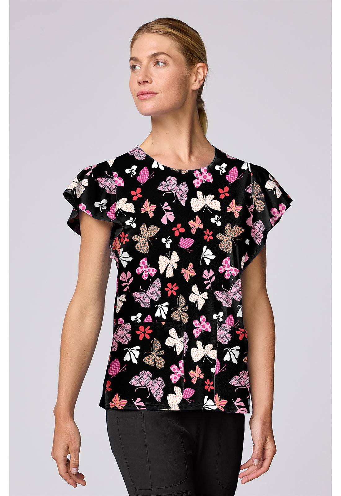 Fashion Flutters Med Couture Print V Neck Scrub Top MC00055 FHSH