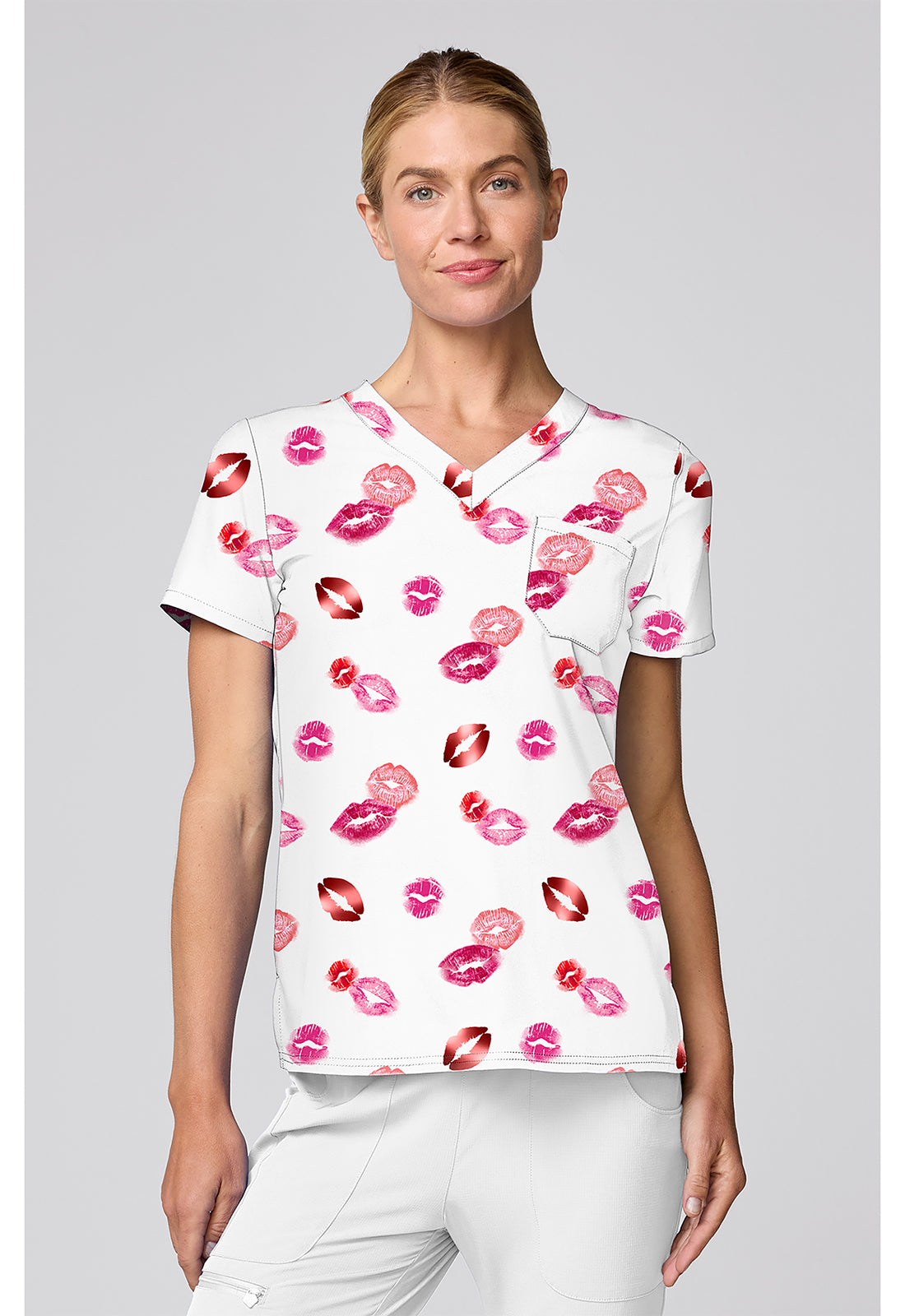 Lipstick Kisses Med Couture Print V Neck Scrub Top MC00056 LKSS