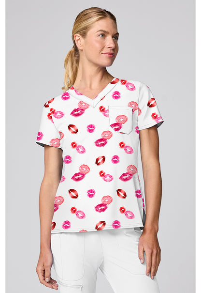 Lipstick Kisses Med Couture Print V Neck Scrub Top MC00056 LKSS