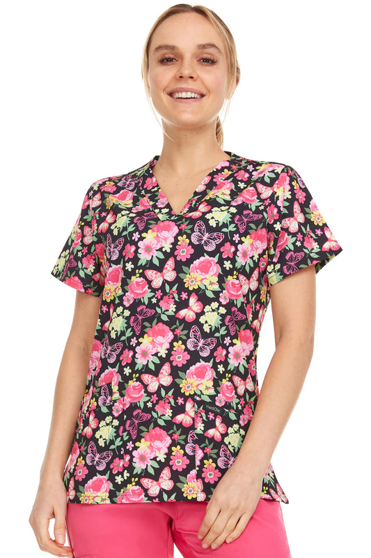 Butterfly Floral Medichic Print V Neck Scrub Top MC4512 - 61