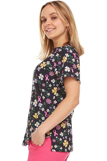 Ribbon Flower Medichic Print V Neck Scrub Top MC4512 - 62