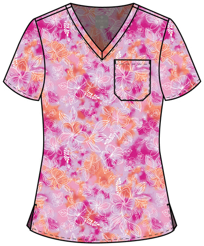 Hello Hibiscus Med Couture Print V Neck Scrub Top MC632 HOHI