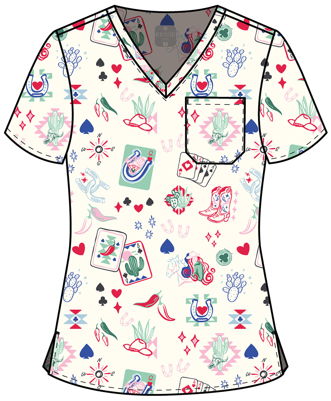 Lady Luck Med Couture Print V Neck Scrub Top MC632 LDLU