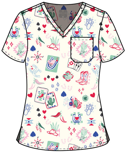 Lady Luck Med Couture Print V Neck Scrub Top MC632 LDLU