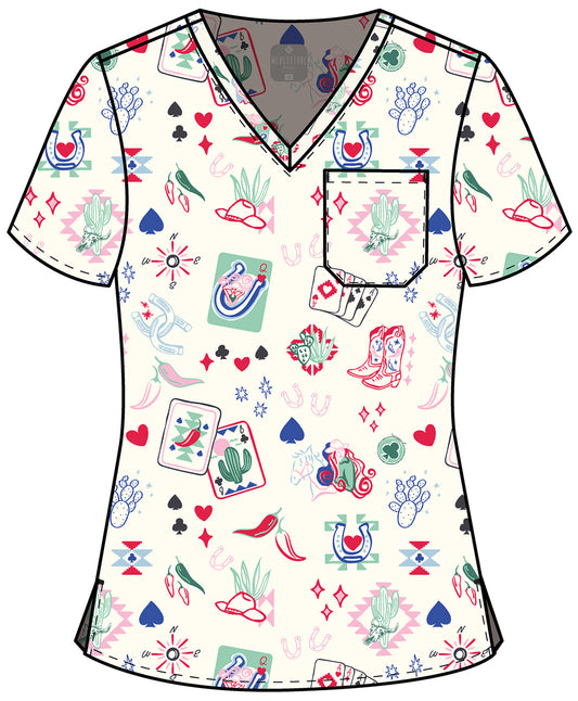 Lady Luck Med Couture Print V Neck Scrub Top MC632 LDLU