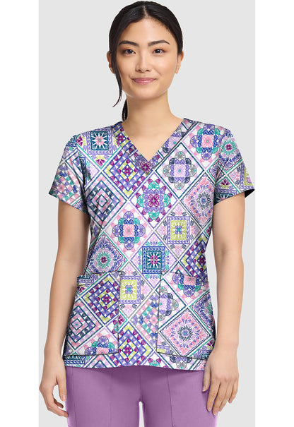 Crochet All Day Med Couture Print V Neck Scrub Top MC8564 CYDA
