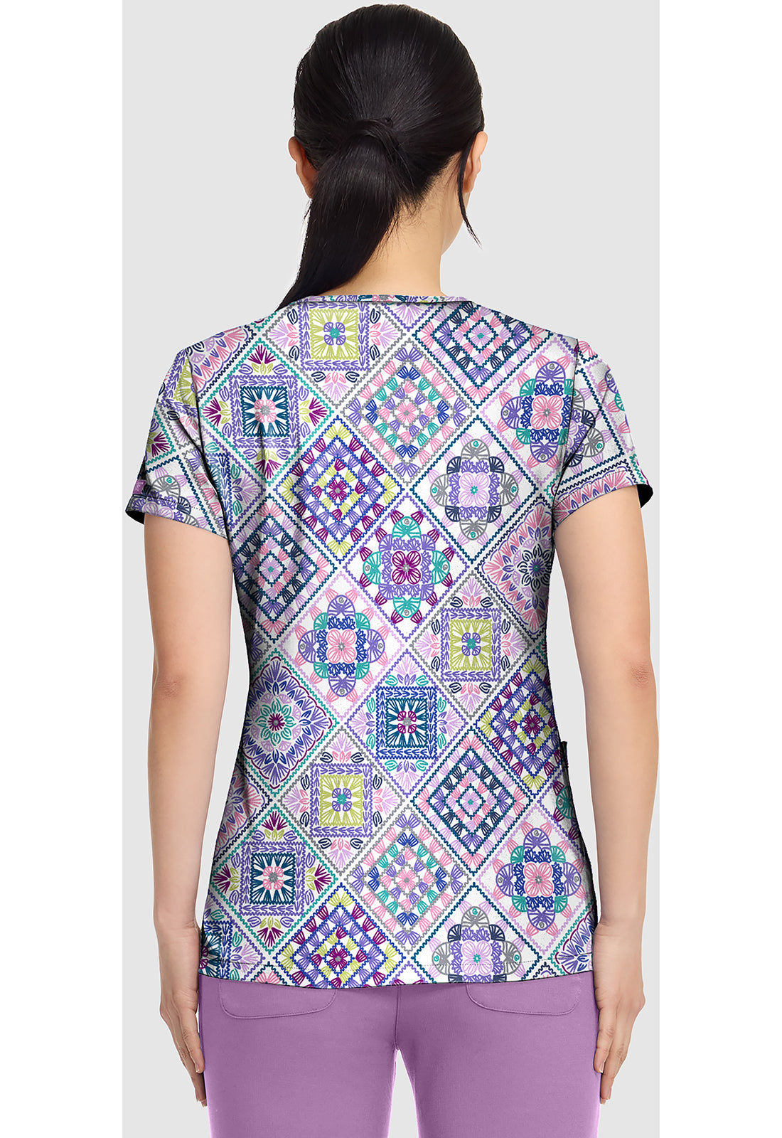 Crochet All Day Med Couture Print V Neck Scrub Top MC8564 CYDA