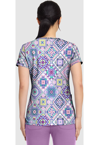 Crochet All Day Med Couture Print V Neck Scrub Top MC8564 CYDA