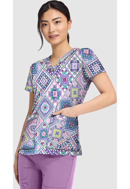 Crochet All Day Med Couture Print V Neck Scrub Top MC8564 CYDA