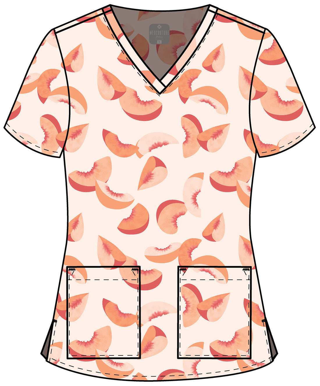 Just Peachy Med Couture Print V Neck Scrub Top MC8564 JSPY
