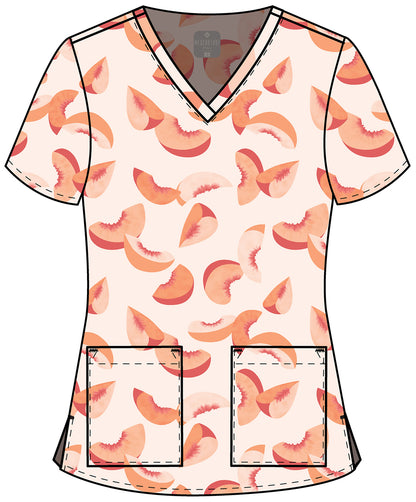 Just Peachy Med Couture Print V Neck Scrub Top MC8564 JSPY
