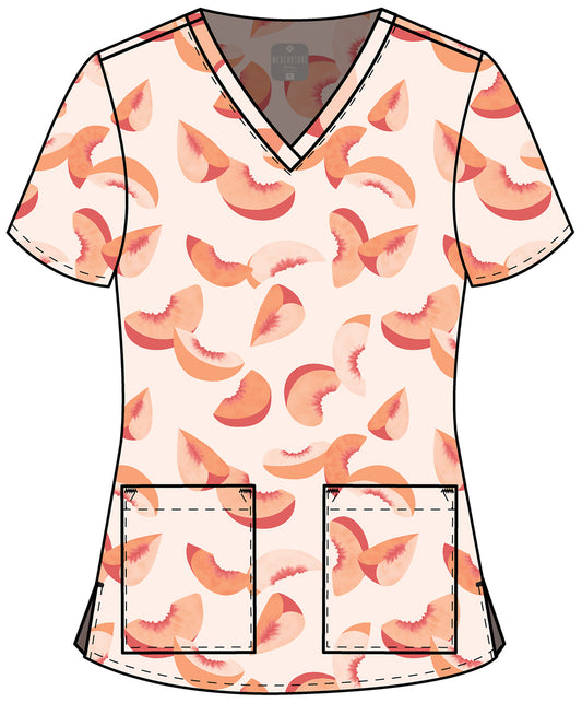 Just Peachy Med Couture Print V Neck Scrub Top MC8564 JSPY
