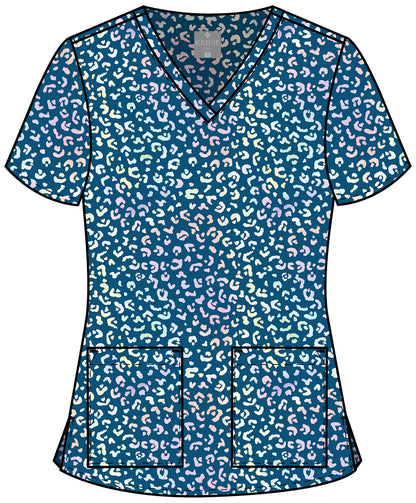 Magical Cheetah Med Couture Print V Neck Scrub Top MC8564 MLCC
