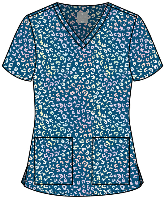 Magical Cheetah Med Couture Print V Neck Scrub Top MC8564 MLCC