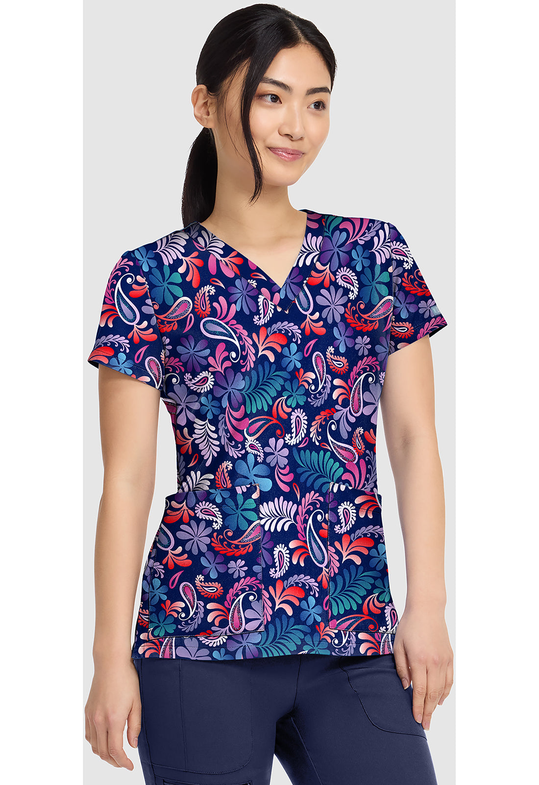 Paisley Pop Med Couture Print V Neck Scrub Top MC8564 PSLP